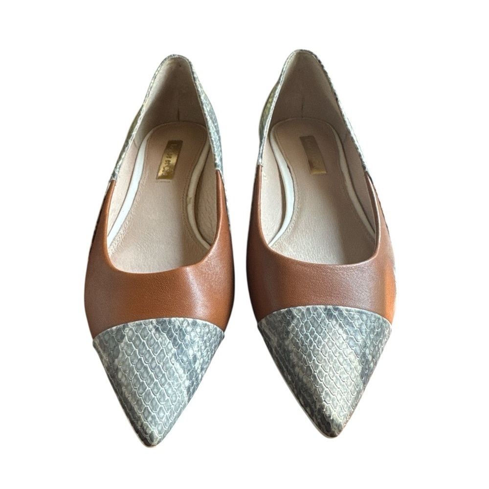 Louise et Cie Pointed Toe Block Heel Pumps Tan Brown Snake Print Size 5.5